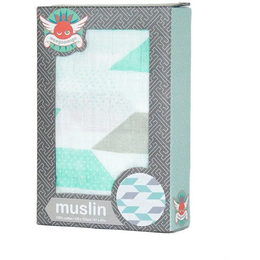 Weegoamigo Muslin Swaddle Wraps - Herringbone Teal