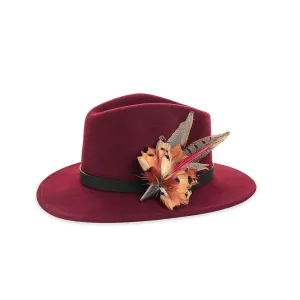 Wine Fedora with Pheasant Pin