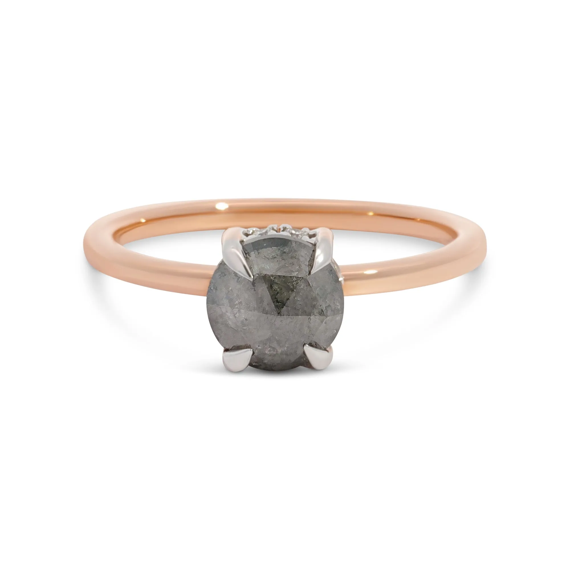 ZELDA 1.11 ct 14K Rose Gold Round Natural Salt & Pepper Diamond Solitaire Engagement Ring