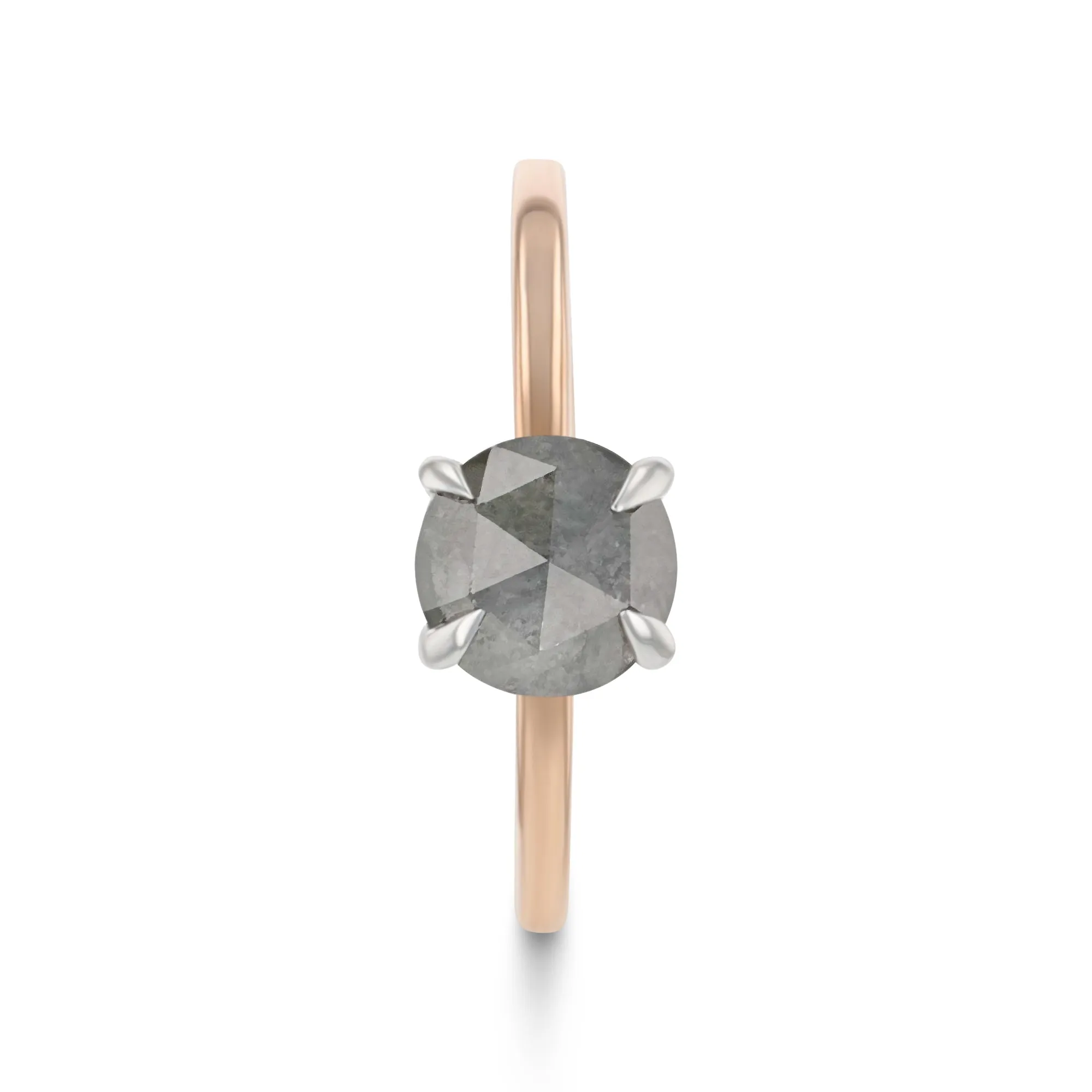 ZELDA 1.11 ct 14K Rose Gold Round Natural Salt & Pepper Diamond Solitaire Engagement Ring