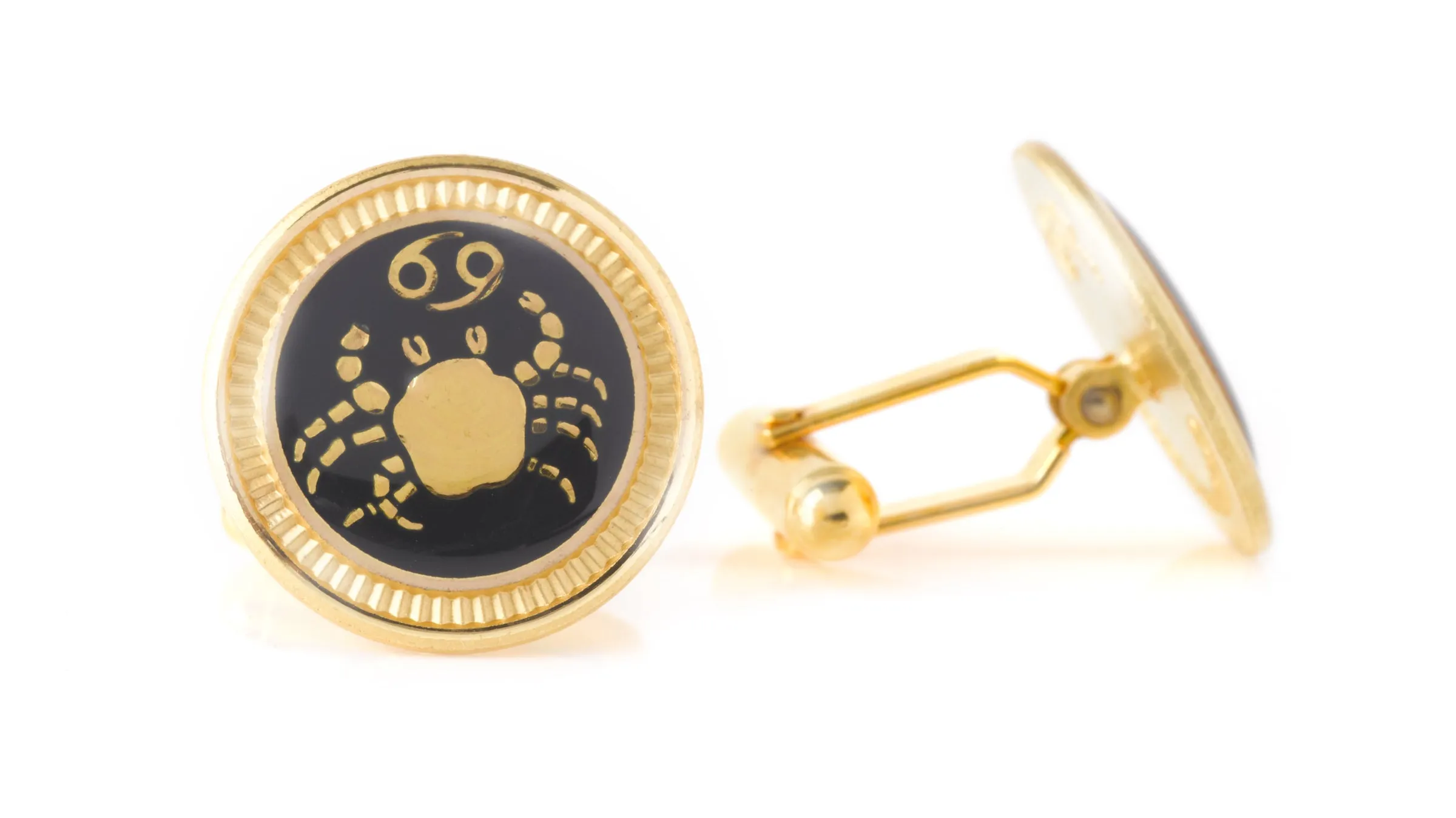 Zodiac 18-Karat Gold Plated Navy Enamel Cufflinks - Cancer